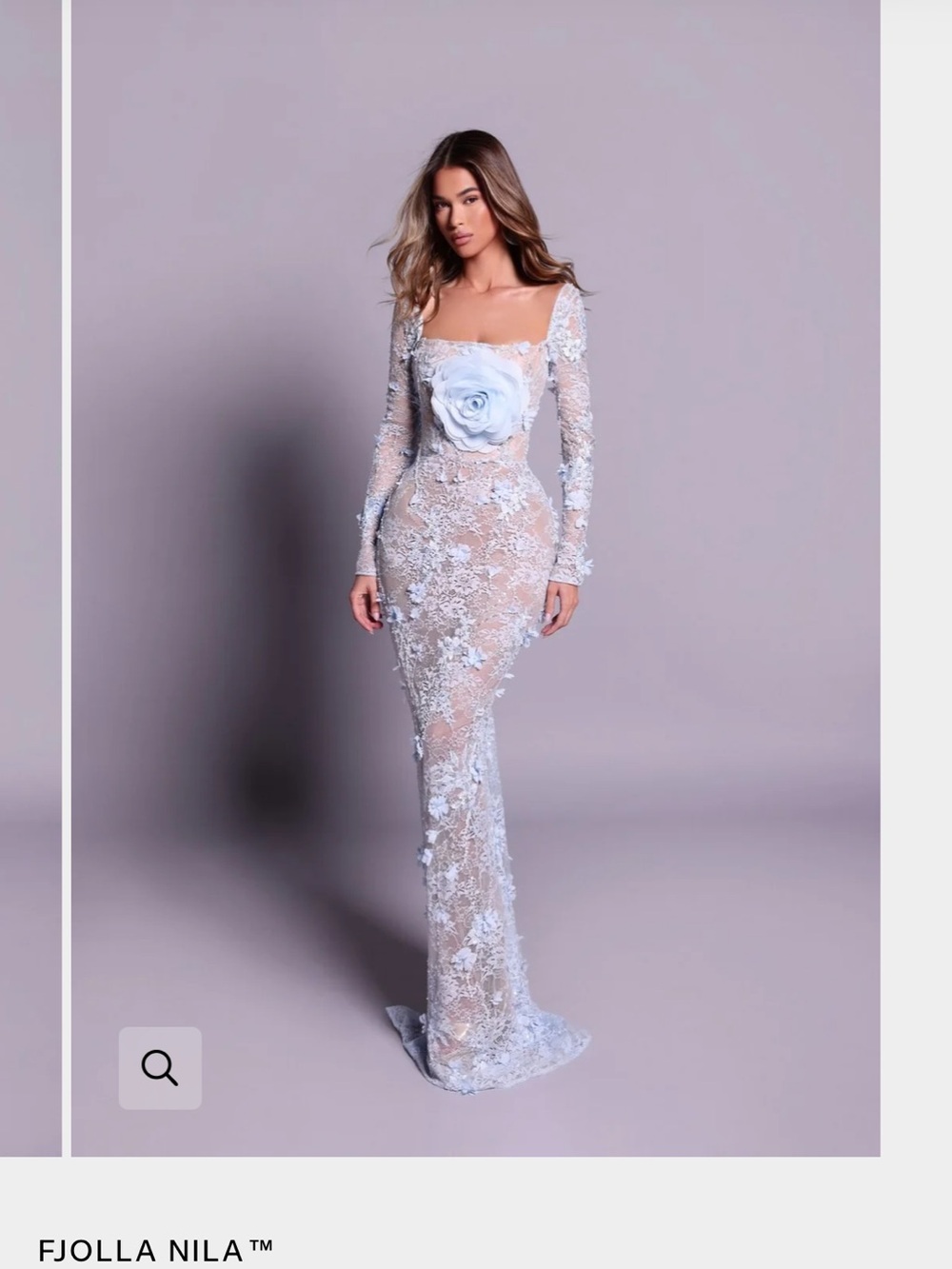 Fjolla Nila Daisy Pale Blue 3D Floral Embellished Gown NWT